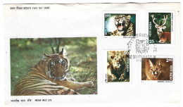 INDE. N°494-7 De 1976 Sur Enveloppe 1er Jour. Lion/Léopard/Caracal/Cerf. - Félins