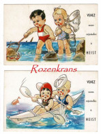 Lot 2 X CPA Jolie Carte Fantaisie Illustree Knokke Heist Humor Humour Enfants Children Kinderen Enfants Illustrateur - Heist