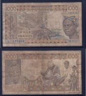 1000 Francs CFA, 1989 A, Côte D' Ivoire, M.021, A 177605, Oberthur, P#_07, Banque Centrale États De L'Afrique De L'Ouest - West-Afrikaanse Staten