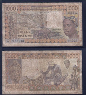 1000 Francs CFA, 1989 A, Côte D' Ivoire, M.021, A 078922, Oberthur, P#_07, Banque Centrale États De L'Afrique De L'Ouest - West African States