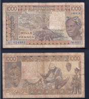 1000 Francs CFA, 1989 A, Côte D' Ivoire, M.021, A 024561, Oberthur, P#_07, Banque Centrale États De L'Afrique De L'Ouest - West African States