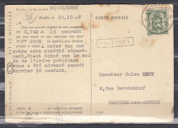 Kaart Van Libramont Naar Berchem Lez Anvers Met Langstempel Paliseul - Linear Postmarks
