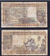 1000 Francs CFA, 1989 A, Côte D' Ivoire, N.021, A 134389, Oberthur, P#_07, Banque Centrale États De L'Afrique De L'Ouest - Stati Dell'Africa Occidentale