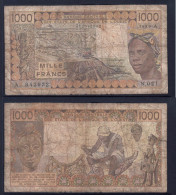 1000 Francs CFA, 1989 A, Côte D' Ivoire, N.021, A 942932, Oberthur, P#_07, Banque Centrale États De L'Afrique De L'Ouest - Estados De Africa Occidental