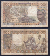 1000 Francs CFA, 1989 A, Côte D' Ivoire, O.020, A 151649, Oberthur, P#_07, Banque Centrale États De L'Afrique De L'Ouest - West-Afrikaanse Staten