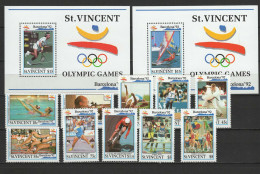 St. Vincent 1992 Olympic Games Barcelona, Tennis, Windsurfing, Cycling, Judo Etc. Set Of 10 + 2 S/s MNH - Zomer 1992: Barcelona