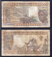 1000 Francs CFA, 1989 A, Côte D' Ivoire, O.021, A 323624 Oberthur, P#_07, Banque Centrale États De L'Afrique De L'Ouest - Stati Dell'Africa Occidentale