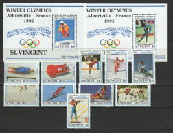 St. Vincent 1992 Olympic Games Albertville Set Of 10 + 2 S/s MNH - Inverno1992: Albertville
