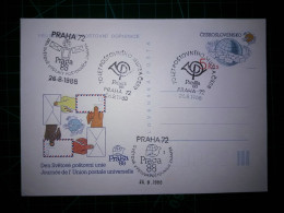 TCHÉCOSLOVAQUIE, Entier Postal Commémoratif De "Vstupenka, Prague 88". Avec Cachet Spécial De L'Union Postale Universell - Aerogramme