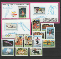 St. Vincent - Grenadines 1992 Olympic Games Barcelona / Albertville, Football Soccer, Etc. Set Of 12 + 3 S/s MNH - Sommer 1992: Barcelone