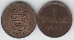Guernsey Coin 1 Double 1911 (type Ii - Leopards) - Guernsey