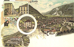 CHUR, GRISONS, ILLUSTRATION, MULTIPLE VIEWS, ARCHITECTURE, SWITZERLAND, POSTCARD - Chur