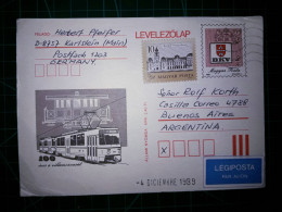 HONGRIE, Entier Postal Avec Illustration D'un Train électrique. Distribué à Buenos Aires, Argentine En 1989 - Ganzsachen