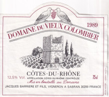 Etiquette De Vin  -  Domaine  Du  Vieux Colombier - Autres & Non Classés