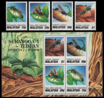 Malaysia 1991 - Mi-Nr. 443-446 & Block 5 C ** - MNH - Wespen / Whasps - Malaysia (1964-...)