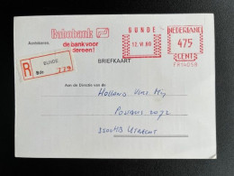 NETHERLANDS 1980 REGISTERED POSTCARD BUNDE TO UTRECHT 12-06-1980 NEDERLAND - Brieven En Documenten