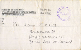 1946 , P.O.W. CAMP - WELTON HOUSE , GREAT BRITAIN , PRISONER OF WAR POST , CIRCULADO A HAMBURGO - Lettres & Documents