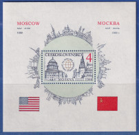 Tschechoslowakei 1988 Staatsbesuch Ronald Reagan In Moskau Mi.-Nr. Block 82 A ** - Autres & Non Classés