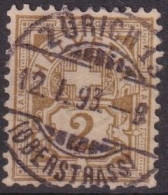 Ziffer 58A, 2 Rp.braunoliv  ZÜRICH OBERSTRASS      1893 - Gebraucht