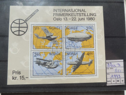 Norge Norvege Norway Bl Bloc Blok 3 Used Oblitéré Gestempelt 1979 Zeppelin - Blocs-feuillets