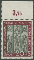 Bund 1951 700 Jahre Marienkirche Lübeck Mit Oberrand 140 OR Postfrisch - Neufs