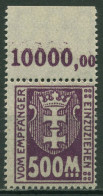 Danzig Portomarken 1923 Kleines Wappen WZ X Mit Oberrand, P 25 X OR Postfrisch - Taxe