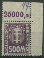 Danzig Portomarken 1923 Wappen WZ X Mit Oberrand, P 25 X OR Ecke 2 Postfrisch - Ungebraucht