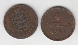 Guernsey Coin 4 Double 1914 Condition Very Fine - Guernesey