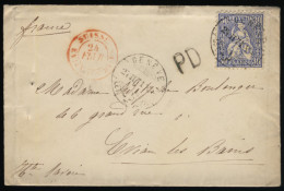 SUISSE/FRANCE - 1871 TàD Entrée "SUISSE / EVIAN-LES-BAINS" Sur Enveloppe De Genève à Évian-les-Bains (a) - Entry Postmarks