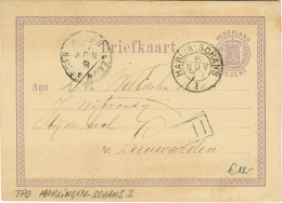 THE NETHERLANDS 1877 Postmark "HARL:N:SCHANS / I" (TPO Harlingen To Schans) On 2-1/2c Postal Card From STROOBOS - Brieven En Documenten