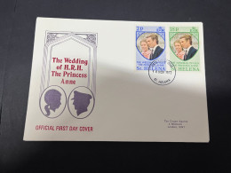 5-4-2024 (1 Z 9) FDC (1 Cover) 1973 (H.R.H Princess Anne Royal Wedding) St Helena - Familles Royales