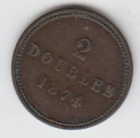 Guernsey Coin 2 Double 1874 - Condition Very Fine - Guernesey
