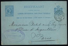 THE NETHERLANDS 1882 Postmark "AMSTERDAM-BREDA / VI" (Train Post Office) On 5c Postal Card To Paris - Storia Postale