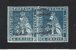1851-52 TOSCANA, N° 7a 6 Cr. Indaco Su Azzurro COPPIA USATA Firmata A.Diena - Toscane