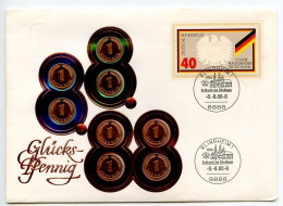 Germany, West 1988 Coin Cover / Glückspfennig, Blindheim -8.-8.88-8 Date, 8888 Postcode - Numisbriefe