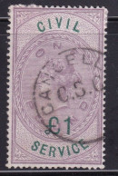 GB Victoria Fiscal/ Revenue Civil Service £1 Lilac And Green  Barefoot 36 Good Used - Revenue Stamps