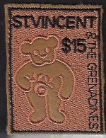 Saint Vincent Teddy Bear - Embroidered - Scarce - Unusual Fabric Stamps - Sierra Leone (1961-...)