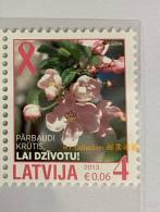 Latvia 2013 - One Protection Of Health Red Ribbon Prevent Treatment Breast Cancer Flower Plants Flora Flower Stamp MNH - Lettonie