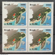 C 2276 Brazil Stamp Gerco Coaste Management Birds Turtle Map 2000 Block Of 4 - Nuevos