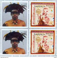 C 2254 Brazil Personalized Stamp Discovery Of Brazil Indian Ship Portugal 2000 Block Of 4 - Unused Stamps