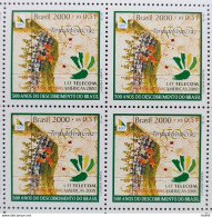 C 2249 Brazil Stamp Telecom 2000 UIT Communication Map Discovering Brazil Block Of 4 - Unused Stamps