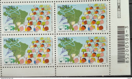 C 2242 Brazil Stamp National Book Didactic Program Education Map 2000 Block Of 4 Bar Code - Nuevos