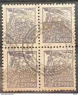 Brazil Regular Stamp Cod RHM 365A Granddaughter Commerce 2000 Reis Filigree P 1941 Block Of 4 Circulated - Gebruikt