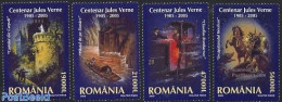Romania 2005 Jules Verne 4v, Mint NH, Nature - Transport - Horses - Railways - Ships And Boats - Art - Authors - Castl.. - Ongebruikt