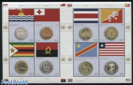 United Nations, New York 2015 Flags & Coins 8v M/s, Mint NH, History - Various - Flags - Money On Stamps - Coins