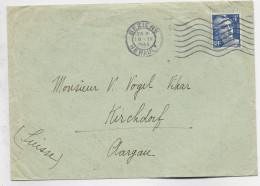 FRANCE GANDON 4FR BLEU  N° 717 SEUL LETTRE BEZIERS 16.IX.1945 POUR SUISSE AU TARIF - 1945-54 Marianne (Gandon)