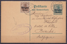 EP CP Postkarte 5c "mit Antwortkarte" + 3c Càpt BEAURAING /-7.5-1917 Pour Comité Des Réfugiés Français à BINCHE- Cachet  - Occupazione Tedesca