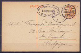 EP CP Postkarte 8c (type OC13) Càpt DINANT /-9.5.1917 Pour Comité Des Réfugiés à BINCHE - Cachet Censure "MIL. POST UBER - German Occupation