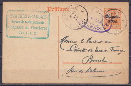 EP CP Postkarte 8c (type OC13) Càd GILLY /25 IV 1917 Pour Comité Des Réfugiés à BINCHE - Cachet [EVACUES Français / Bure - Occupation Allemande