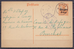EP CP Postkarte 8c (type OC13) Càd CINEY /5 IV 1917 Pour Comité Des Réfugiés à BINCHE- Cachet Censure "MILITÄRISCHE POST - Duitse Bezetting